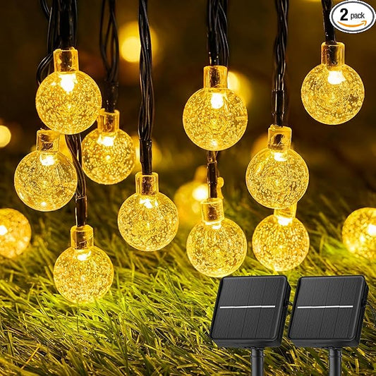 Solar String Lights Outdoor Waterproof, 2 Pack 60 LED 36.5 FT Each, Solar Powered Patio Lights with 8 Lighting Modes for Garden Yard Porch Wedding Party Decor (Warm White) Brightown