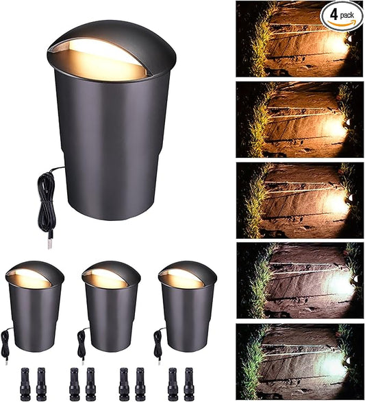In Ground Landscape Lighting Low Voltage - 2700K-5000K 5 Color Selectable LED IP67 Well Lights, Turret Top 12V Outdoor in-Grade Light, ORB Aluminum for Driveway Garden Lawn 3W 170LM 4 Pack Varmtalys