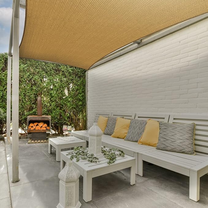 AsterOutdoor Sun Shade Sail Rectangle 8' x 12' UV Block Canopy for Patio Backyard Lawn Garden Outdoor Activities, Sand AsterOutdoor