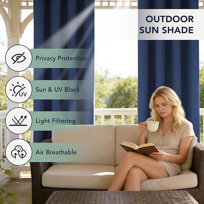 Outdoor Curtains for Patio Waterproof - 6 Panels Privacy Weatherproof Outside Curtains with Grommets for Pergola, Gazebo, Porch, Cabana, Balcony, 54 x 108 Inch, Navy RichSets