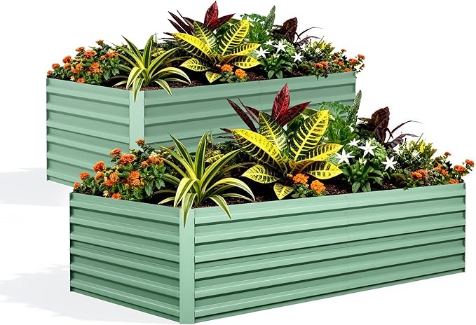 Garvee 2PCS 8x4x2ft Galvanized Raised Garden Bed Outdoor,Rust-Resistant Raised Garden Beds for Gardening, Easy Assembly Outdoor Garden Box & Planters Garvee