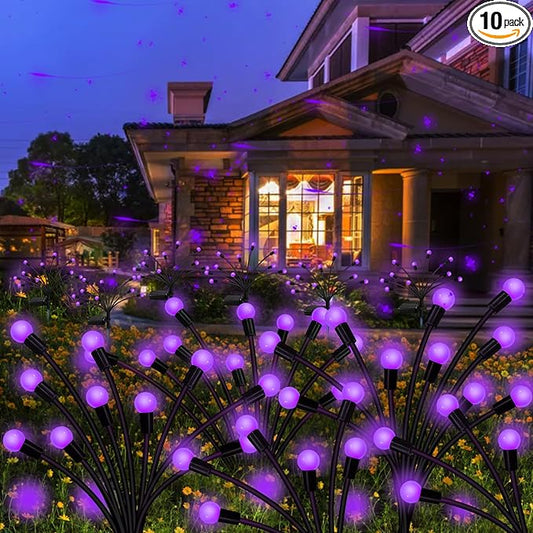 Kohlrabi Solar Garden Lights Outdoor, 10 Pack 80 LED Solar Purple Firefly Lights Waterproof, Sway by Wind, Halloween Swaying Light for Yard Patio Backyard Garden Planter Flower Bed Pathway Decoration KohlrabiDecor