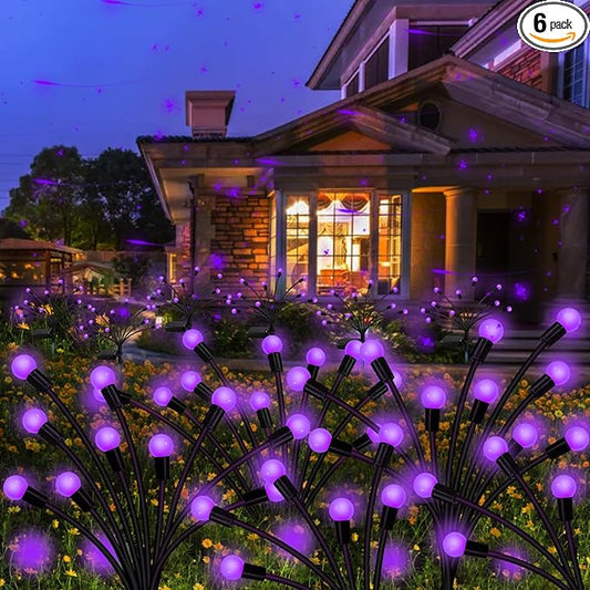 Kohlrabi Solar Garden Lights Outdoor, 6 Pack 60 LED Solar Purple Firefly Lights Waterproof, Sway by Wind, Halloween Swaying Light for Yard Patio Backyard Garden Planter Flower Bed Pathway Decoration KohlrabiDecor