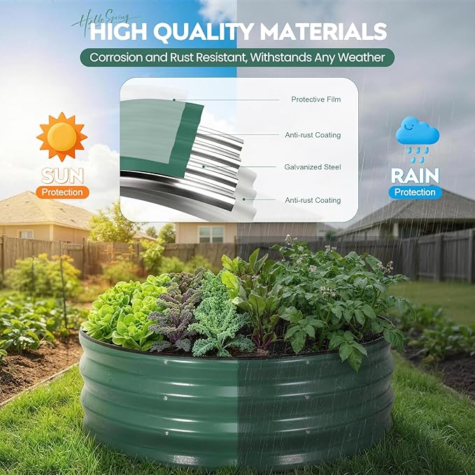 ZORMY Galvanized Raised Garden Bed Outdoor, Round Metal Planter Boxes 2 Pcs, 3x3x1ft Steel Raised Bed Kit for Planting Vegetables, Fruits, Flowers(LotusGreen) ZORMY