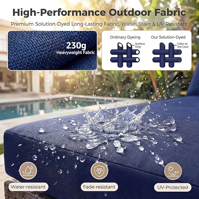 NICESOUL 9 Piece Patio Sectional Sofa Set with Fireplace Natural Gas/Propane, 29.3'' High Back Deep Seats Outdoor Conversation Couch, Extra-Large Wicker Furniture Sets, Brown Rattan and Blue Cushion NICESOUL