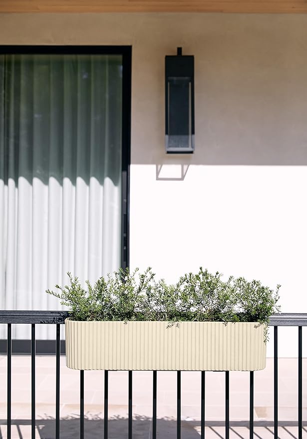 Veradek Demi Series Railing Planter - Hanging Planter Box for Windowsill/Balcony | Plastic-Stone Composite w/Railing Bracket | Modern Décor for Flowers VeradekOutdoor