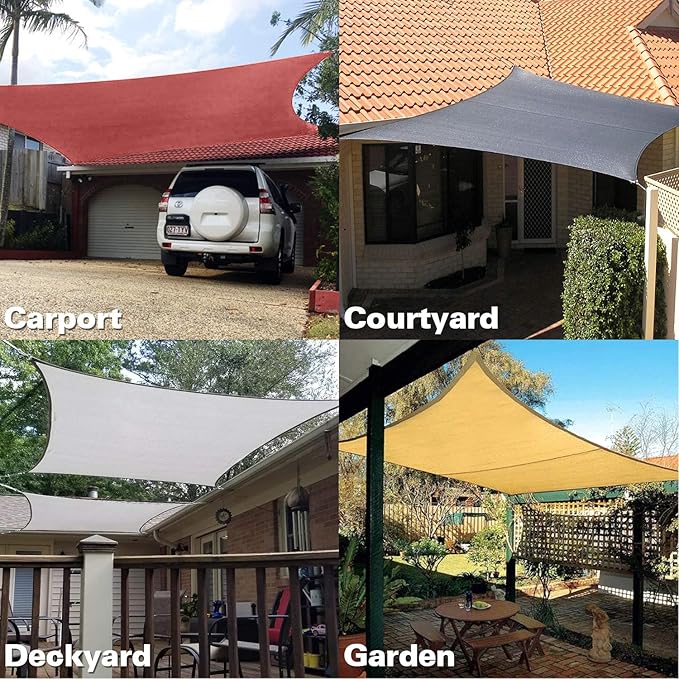 KANAGAWA Sun Shade Sail 20'x20' Grey Rectangle UV Block Canopy Awning Shelter Fabric Cloth Screen for Outdoor Patio Garden Backyard KANAGAWA