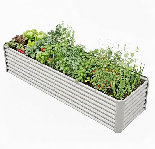 8x2x2ft Raised Garden Bed Kit, Galvanized Planter Garden Boxes Outdoor, Metal Raised Garden Beds for Vegetables,Fruits, Flower,Silver kingddeergardenbed