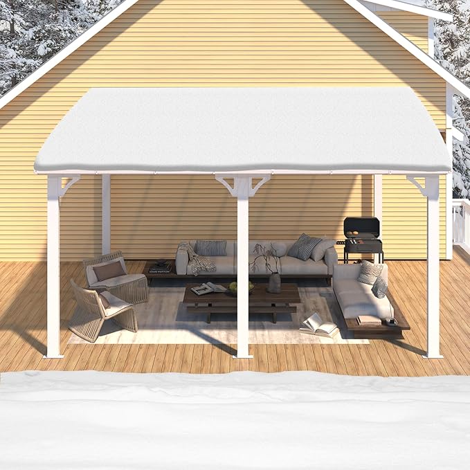 AECOJOY 14' x 12' Gazebo Outdoor Pergola for Patio, White 12x14 Large Wall-Mounted Hard Top Lean to Metal Gazebo Shelter Pergolas and Gazebos Clearance with Patio Roof, Heavy Duty Awnings for Backyard AECOJOY