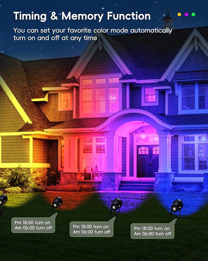 CORESLUX Smart RGBW Spot Lights Outdoor, Color Changing Warm White Landscape Lights with APP and Remote Control, Spotlight Waterproof for Garden Yard Patio Landscape, 4 Pack CORESLUX