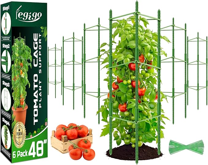 Legigo 6-Pack Tomato Cage for Garden Plant Support- Up to 48inch Garden Stakes Tomato Cage, Tomato Trellis for Potted Plants, Tomato Cages Plant Stakes for Climbing Vegetables Plants Flowers Legigo
