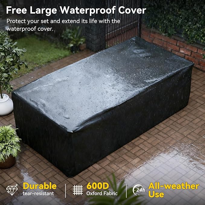 Aoxun Patio Furniture Set, 7 Piece Outdoor Sectional Sofas with Waterproof Cover, Wicker Rattan Outdoor Furniture Patio Conversation Set for Backyard, Garden Navy Blue Aoxun