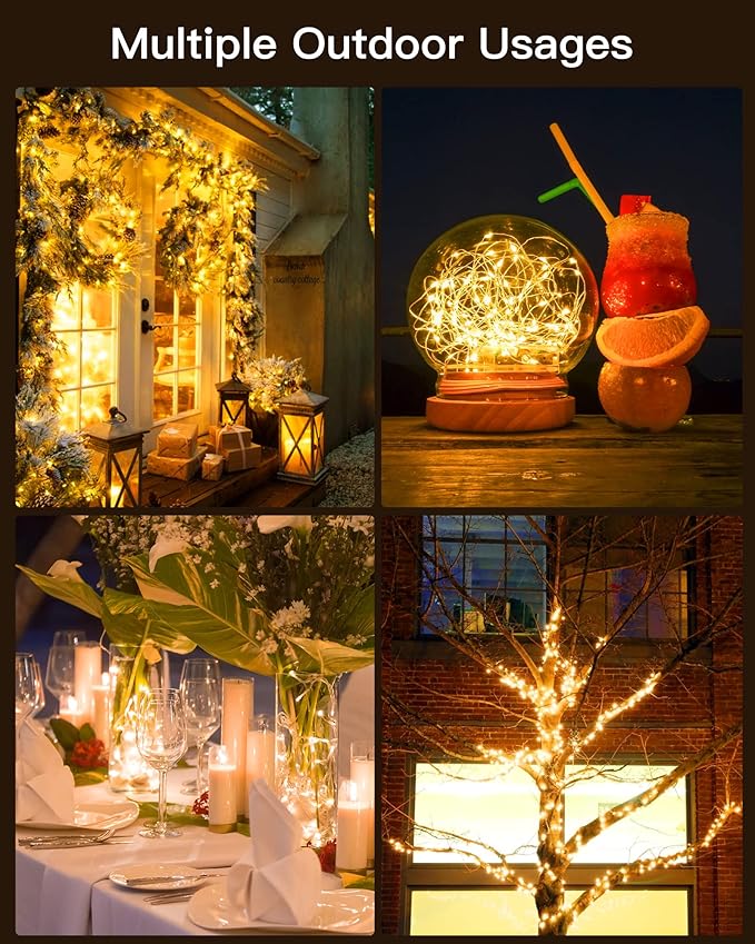 Brightown Solar String Lights, 2 Packs Total 66Ft 200 LED Solar Fairy Lights with 8 Modes, Waterproof Solar Lights for Outside Patio Yard Tree Wedding Christmas(Warm White) Brightown
