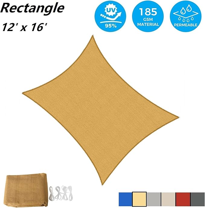 AsterOutdoor Sun Shade Sail Rectangle 12' x 16' UV Block Canopy for Patio Backyard Lawn Garden Outdoor Activities, Sand AsterOutdoor