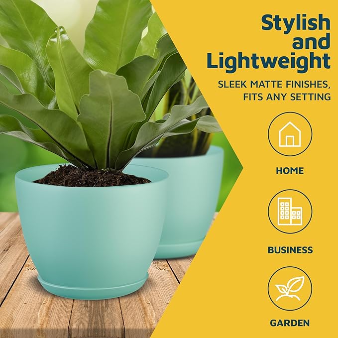 Planter Pots with Drainage Holes - Lightweight, Durable, and Space-Saving Pots for Indoor and Outdoor - Versatile Functionality, Simple Modern Design, Set of 10 Plastic Planter Pots - Aqua LIFEMASTER