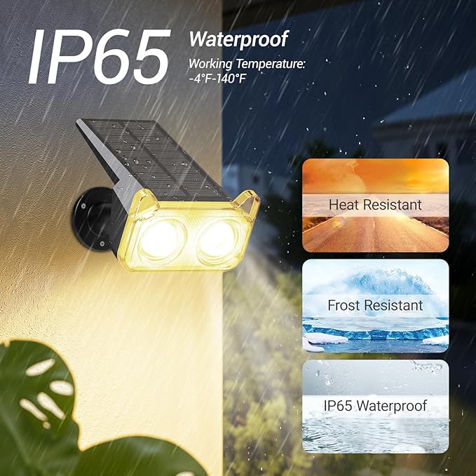 WdtPro Solar Lights Outdoor Waterproof, Solar Spot Lights Outdoor with Optical Lens, Auto ON/Off, 30H+ Runtime, Landscape Spotlights for Flag Yard Path Garden Tree, Warm White 6 Pack WdtPro