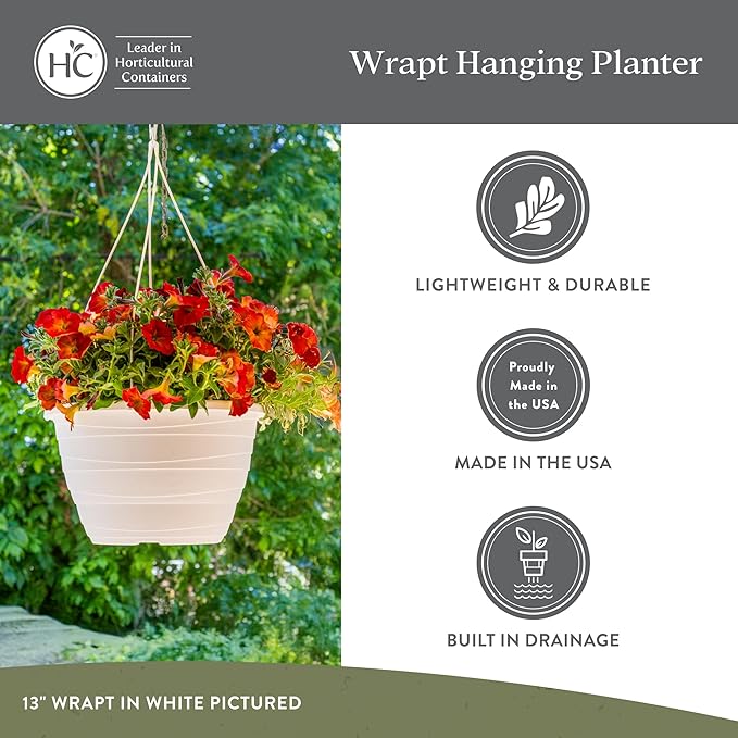 The HC Companies 13 Inch Wrapt Hanging Planters, Lightweight UV-Resistant Plastic Hanging Planters for Indoor & Outdoor Plants, 2-Pack Hanging Flower Pots for Garden, Patio & Home Decor, Black TheHCCompanies