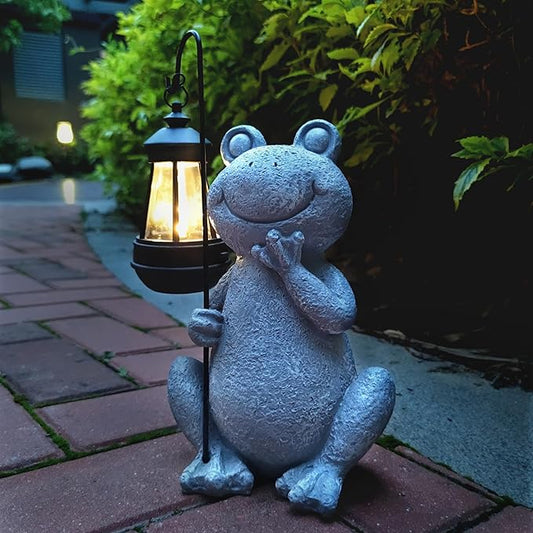 Frog Solar Garden Statues,Resin Frog Figurine Decorations with Solar Lights Lantern, Outdoor Figurines Lawn Garden Statue Decor Art for Lawn,Yard,Balcony Ornament,Gift for Home Mom. Qobumy