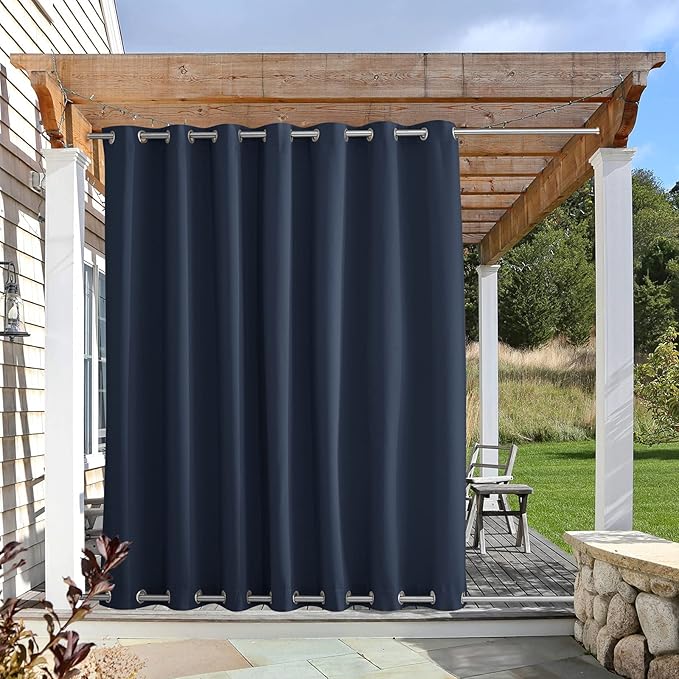 NICETOWN Waterproof Patio Outdoor Curtain and Drape, Thermal Insulated Top and Bottom Grommet Keep Sun & Rain Out Blackout Indoor Outdoor Divider for Gazebo, Navy Blue, 1 Panel, W100 by L95 NICETOWN