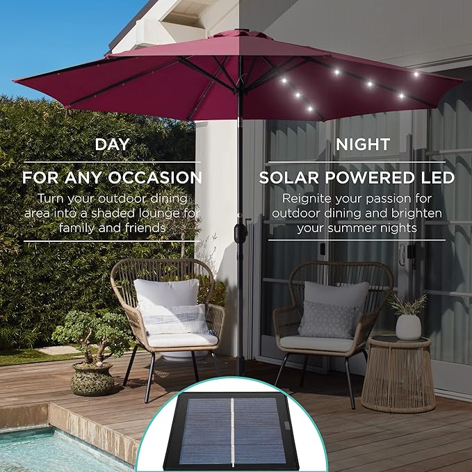Best Choice Products 10ft Solar Polyester LED Lighted Patio Umbrella w/Tilt Adjustment and UV-Resistant Fabric BestChoiceProducts