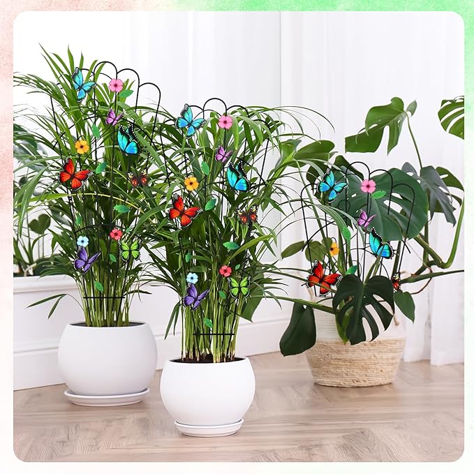 LEIFIDE 2 Pcs 33in Plant Trellis for Climbing Plants Indoor, Butterfly Expandable Large Metal Trellis for Potted, Heavy-duty Tall Rustproof Houseplant Support for Flowers Vine Ivy Pothos Hoya Monstera LEIFIDE