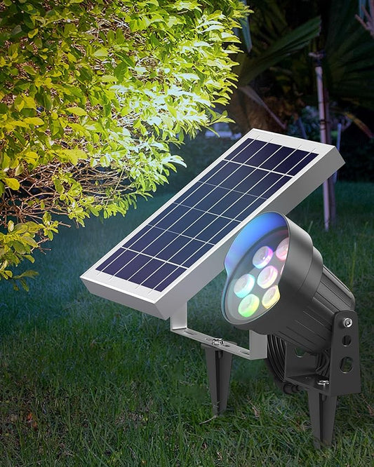 Ofuray Solar Spot Lights Outdoor, RGB Color Changing with 8 Lighting Modes, IP67 Waterproof Landscape Lights 9.8ft Cable, 5200mAh Power Dusk to Dawn Solar Spotlights for Flag, Garden & Outdoor Décor Ofuray