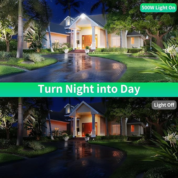 500W LED Flood Light Outdoor with Plug+10ft Cable, 60000LM Ultra Brighter 5000K Exterior Security Light, IP66 Waterproof Commercial Lighting for Sports Fields Counts Arena Stadium(2 Pack) ISUERFY-BornforGlowParty