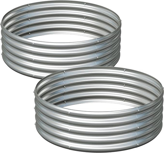 2PCS 3x3x1FT Galvanized Raised Garden Bed Kit,Vegetable Boxes-Round Metal Flower Box,Large Planter Raised Beds Outdoor Garden for Planting,Fruit,Herb-Silver Yortrek