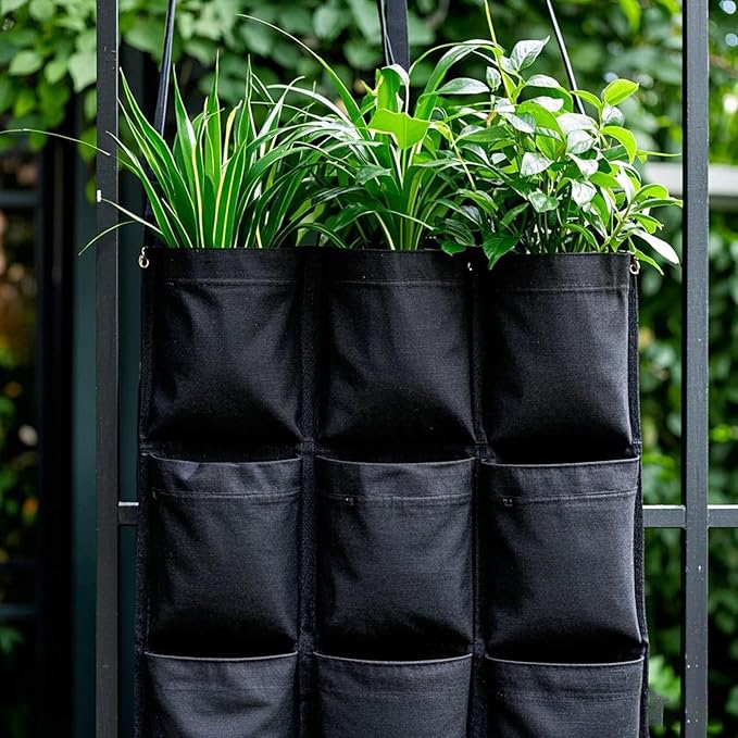 SOUJAP 2 Pack 18 Pockets Vertical Wall Garden Planter Plant Grow Bag, Hanging Felt Grow Bags Vertical Wall Garden for Indoor, Outdoor, Flower, Garden, Vegetable and Home Decoration (Black) Rootora