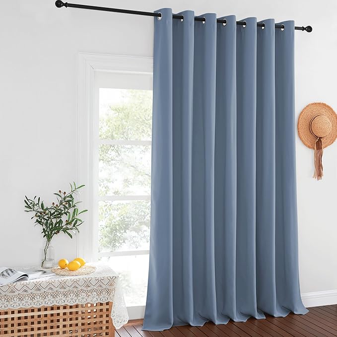 NICETOWN Stone Blue Blackout Curtains for Bedroom/Living Room 132 Inch Length - Thermal Insulated Room Darkening Grommet Top Window Curtains (100 by 132 - Inch, 1 Panel) NICETOWN