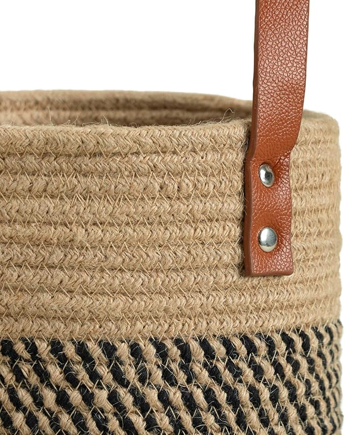 Goodpick 2pack Jute Rope Hanging Basket - 7.87" x 7" Small Woven Fern Wall Hanging Basket Flower Plants, Woven Storage, Black and Jute Goodpick