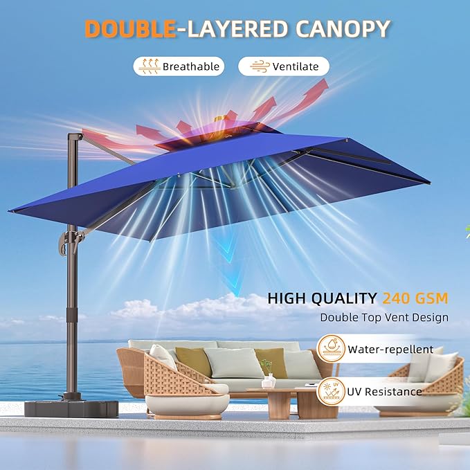 10' X 13' Outdoor Patio Umbrella Large Rectangle Cantilever Umbrella Heavy Duty 360°Rotation Offset Umbrella for Garden Deck Pool Patio,Navy Blue ORYNTREX