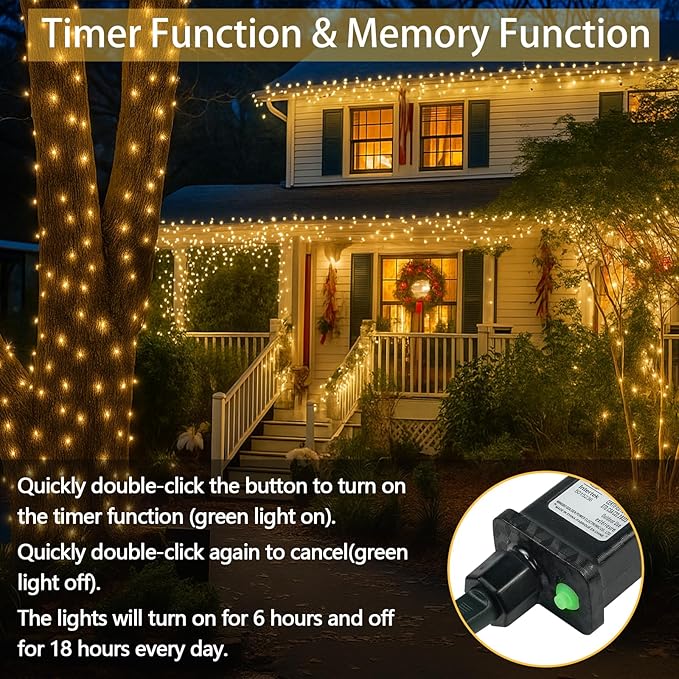 2-Pack 66FT 200 LED String Lights Indoor Outdoor Waterproof, Christmas Lights on Clear Wire, 13 Modes Twinkle Fairy String Lights for Xmas Tree Wedding Decorations Party Bedroom Garden (Warm White) SANJICHA