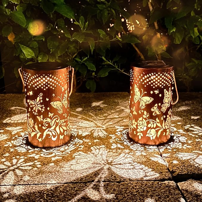 2 Pack Butterfly Birthday Gifts for Women Mom Grandma Solar Lanterns Outdoor Waterproof Garden Decor Hanging LED Decorative Light for Patio Yard Lawn Gardening Gifts DIBIEECN