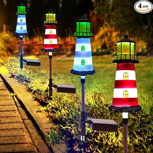 Solar Powered Waterproof Garden Lights 4 Pack – Lighthouse Design for Outdoor Garden Lighting, Backyard Decorations & DIY Backyard Patio, Must-Have for Patio Lovers BEIDOULUSOLARLIGHTS