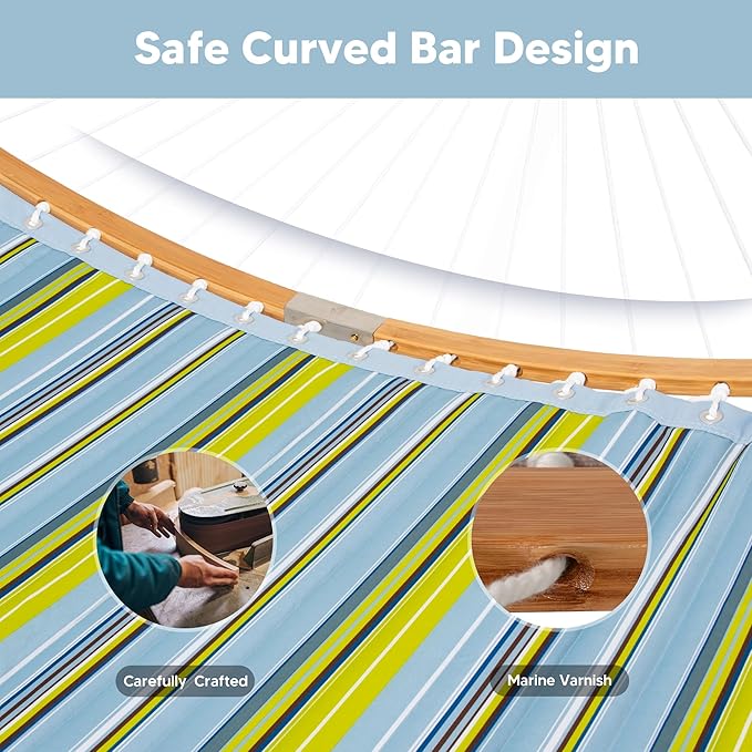 SUNCREAT Portable Outdoor Hammock with Stand Included, Double Hammock with Stand for Outside, Yellow Blue SUNCREAT
