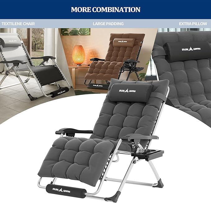 UDPATIO Oversized Zero Gravity Chair Set of 2, 29In XL Patio Reclining Chair with Cushion, Outdoor Folding Recliner with Pillows|Cup Holder|Foot Rest|Padded Headrest, Burgundy, Support 500LB UDPATIO