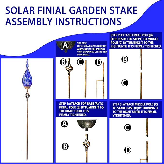 Solar Garden Lights Outdoor, Decorative LED Flame Garden Stakes, Hand Blown Glass and Outdoor Waterproof Glass Stakes (Dark Blue) Rootora