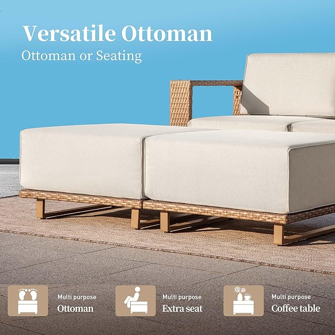 Sectional Outdoor Patio Furniture,Outdoor Rattan Wicker Sectional Sofa with 10''Ultra-Thick Cushions,All Weather Patio Conversation Set for Lawn Garden Backyard,Beige SUNSHINEVALLEY