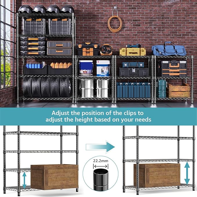 1750 lbs Steel Storage Shelving 5-Tier Utility Shelving Unit Steel Organizer Wire Rack for Home,Kitchen,Office,Garage, 1750 LBS Capacity 17.7" D x 47.2" W x 72.3" H MEIGAOPLASTICANDMETALHKCOLIMITED