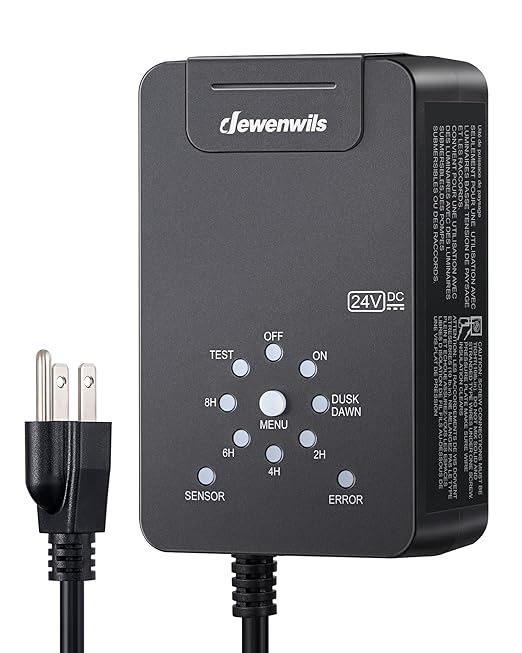 DEWENWILS 60W Low Voltage Landscape Transformer 120V AC to 24V DC, Outdoor Landscape Lighting Transformer Photocell Sensor & Timer, Weatherproof Low Voltage Transformer for Spotlights Pathway Lights DEWENWILS