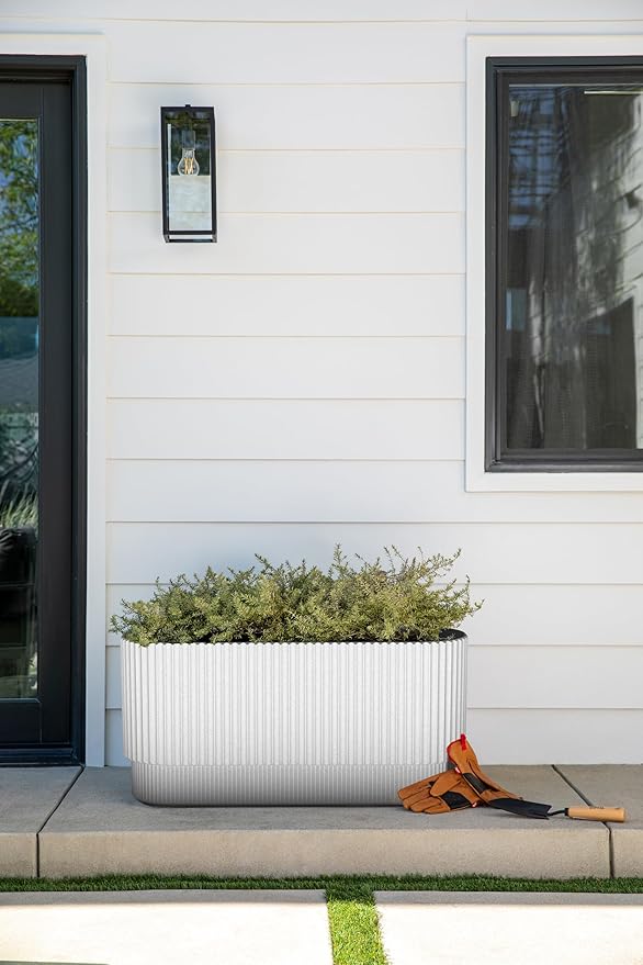 Veradek Demi Series Long Planter for Porch, Patio, Backyard | Durable Plastic-Stone Composite Material | Modern Décor for Shrubs, Flowers VeradekOutdoor