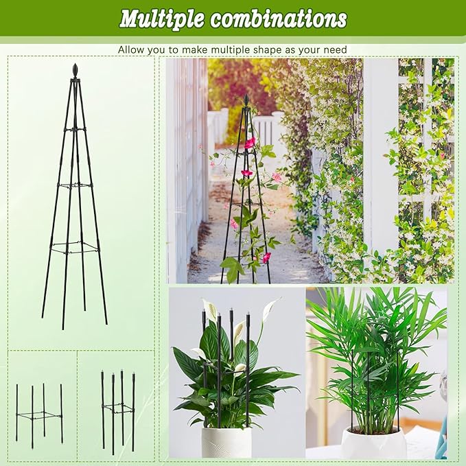 2 Pack Garden Trellis for Climbing Plants Outdoor,63inch Tall Rustproof Metal Obelisk Trellis Support for Potted Vines Vegetable Plants Indoor Outdoor, Lightweight AlisisFores