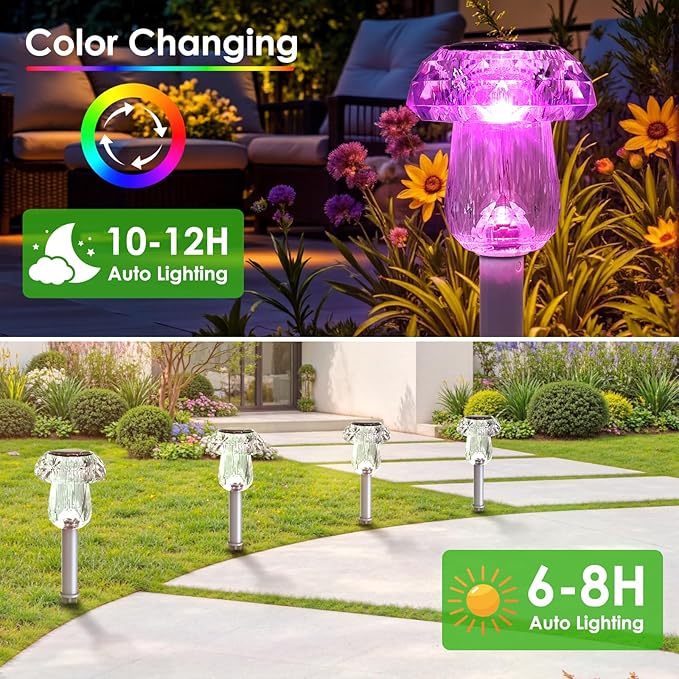 Mancra 8 Pack Mushroom Solar Pathway Lights, Color Changing LED Solar Outdoor Lights Waterproof, Dusk to Dawn Auto On/Off Garden Decor for Yard Landscape Walkway Mancra