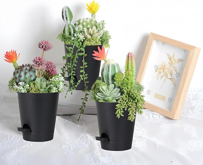 12 Pack 4 Inch Self Watering Plant Pots with Drainage and Saucers，Plastic Flower Pots for Indoor and Outdoor Plants, Nursery Planters for Houseplants and Herbs Black, 4 inch 12pcs zople