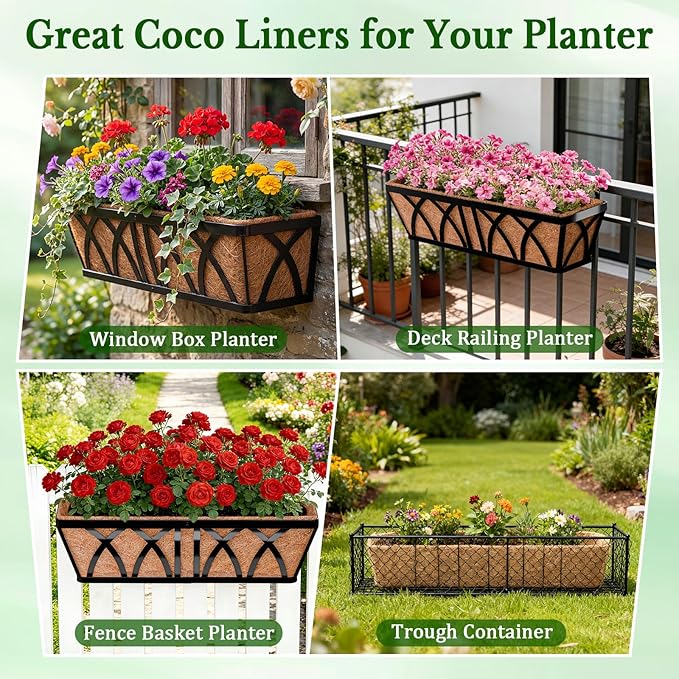 Halatool 2 Pack 30 Inch Window Box Liners Pre-Formed Trough Coconut Liner Natural Coco Fiber Liners for Planters Wall Hanging Basket Flower Pot Fence Railing HALATOOL