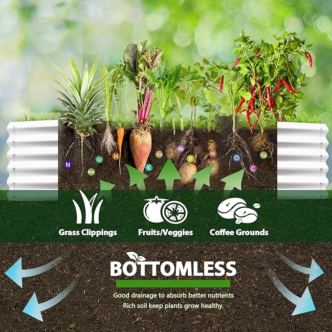 A ANLEOLIFE 6X2X1.5 ft Galvanized Raised Garden Beds Outdoor, Oval Round Metal Planter Box for Planting Vegetables Flowers Herb, Anti-Rust & Easy-Setup, Antique White AAnleolife