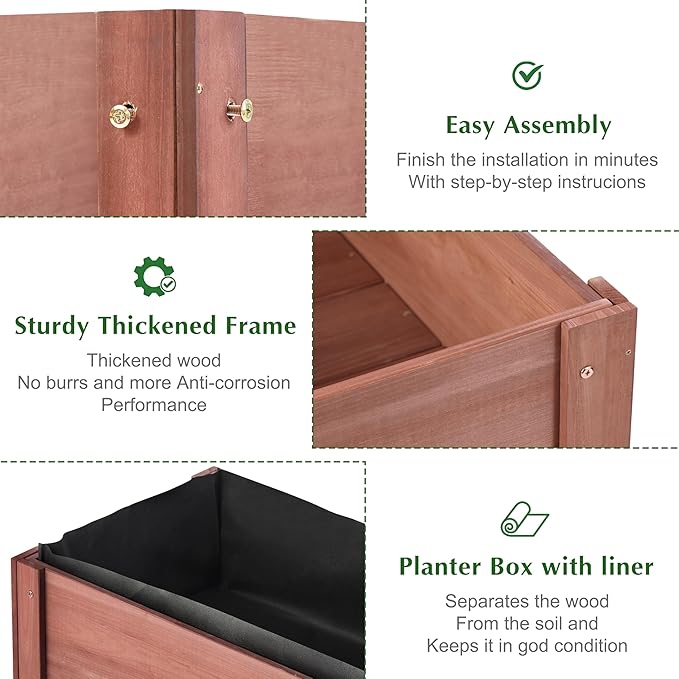 SoliWood Set of 2 Raised Garden Bed with Legs, 31x16x31'', Outdoor Wood Elevated Planter Box, Thick Legs, w/Liner OutdoorFurniture