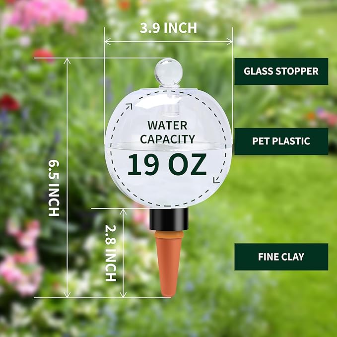 19 oz Extra Large Plant Self Watering Globes Top Fill, Plastic Water Bulbs, Slow Release Terracotta Self Watering Planter Insert, Plant Watering Devices System, Water Spikes Stakes, 2 Pack SoilaguaDirect