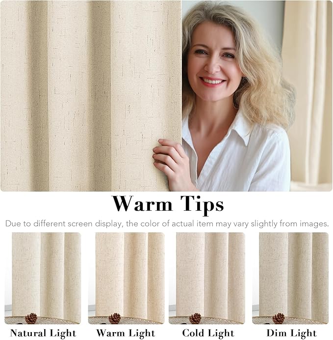 H.VERSAILTEX Curtains for Bedroom Black Out Thermal Insulated Linen Textured Curtains Room Darkening Curtain Living Room Curtain 2 Panel Sets, Bleached Sand, 52x96 Inch HVERSAILTEX
